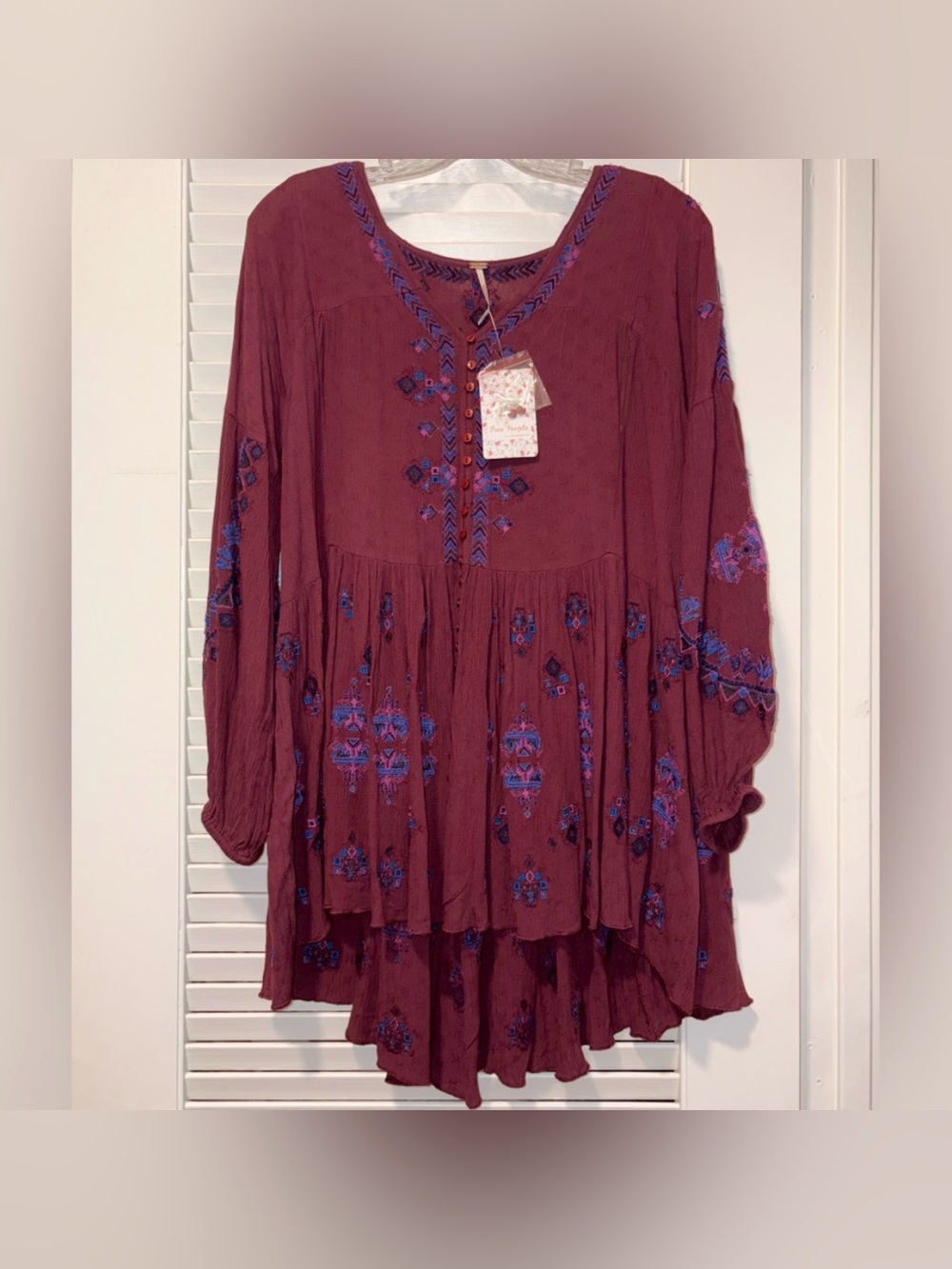 NWT Free People Burgundy/Maroon Embroidered Arianna Tunic From 2019